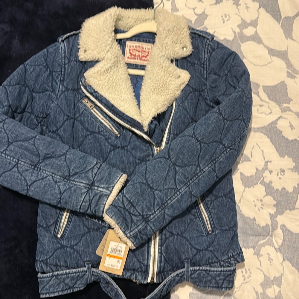 Levi - Small - NWT - Denim Faux Fur Motorcycle Jacket